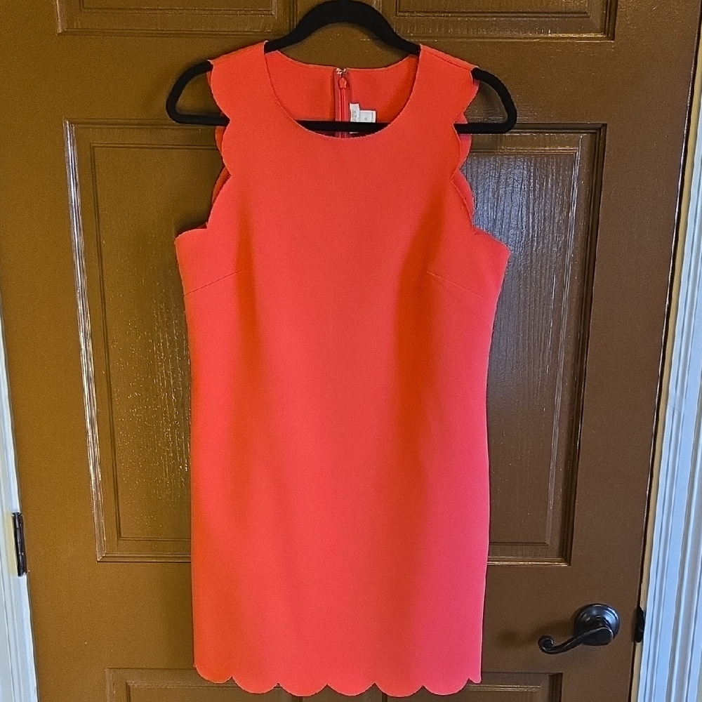 J.Crew-Coral sleeveless dress with scalloped arms and hem Sz 8